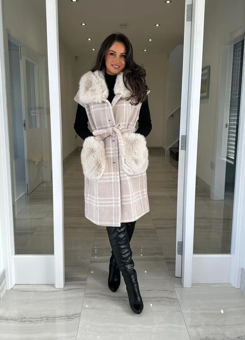 Beige Wool & Faux Fur Reversible Gilet