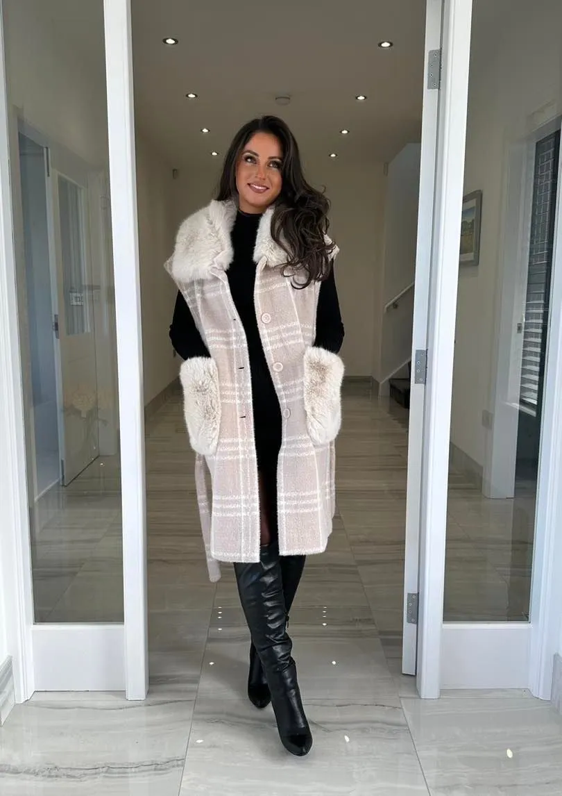Beige Wool & Faux Fur Reversible Gilet