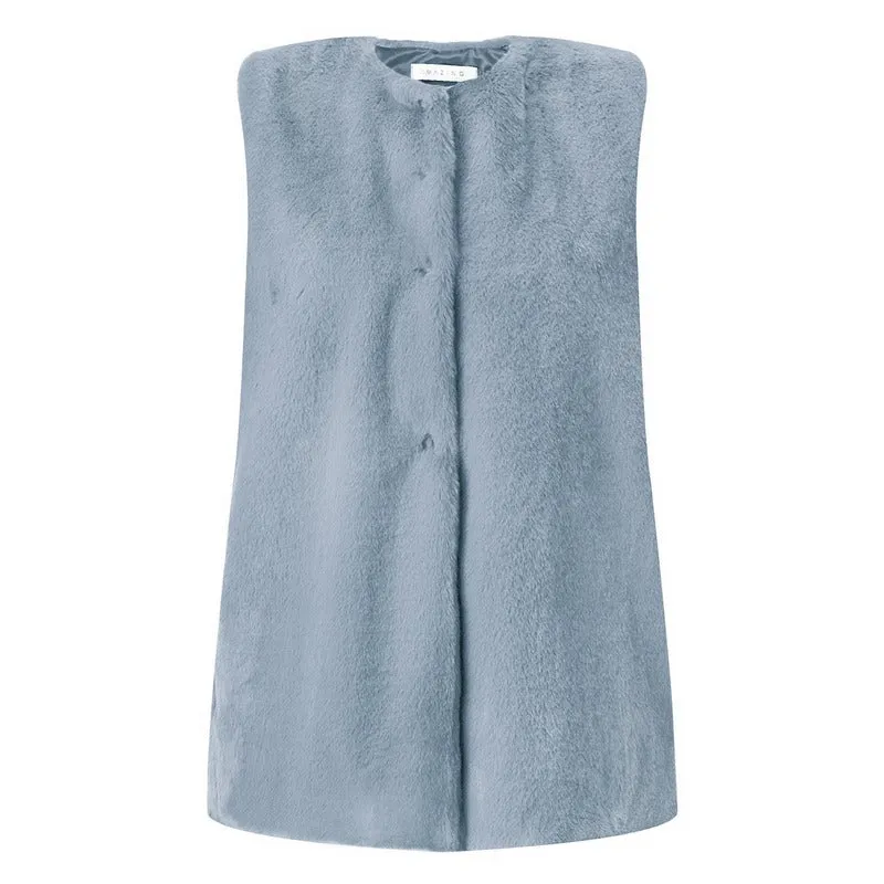 Cuddle Faux Fur Gilet in Denim