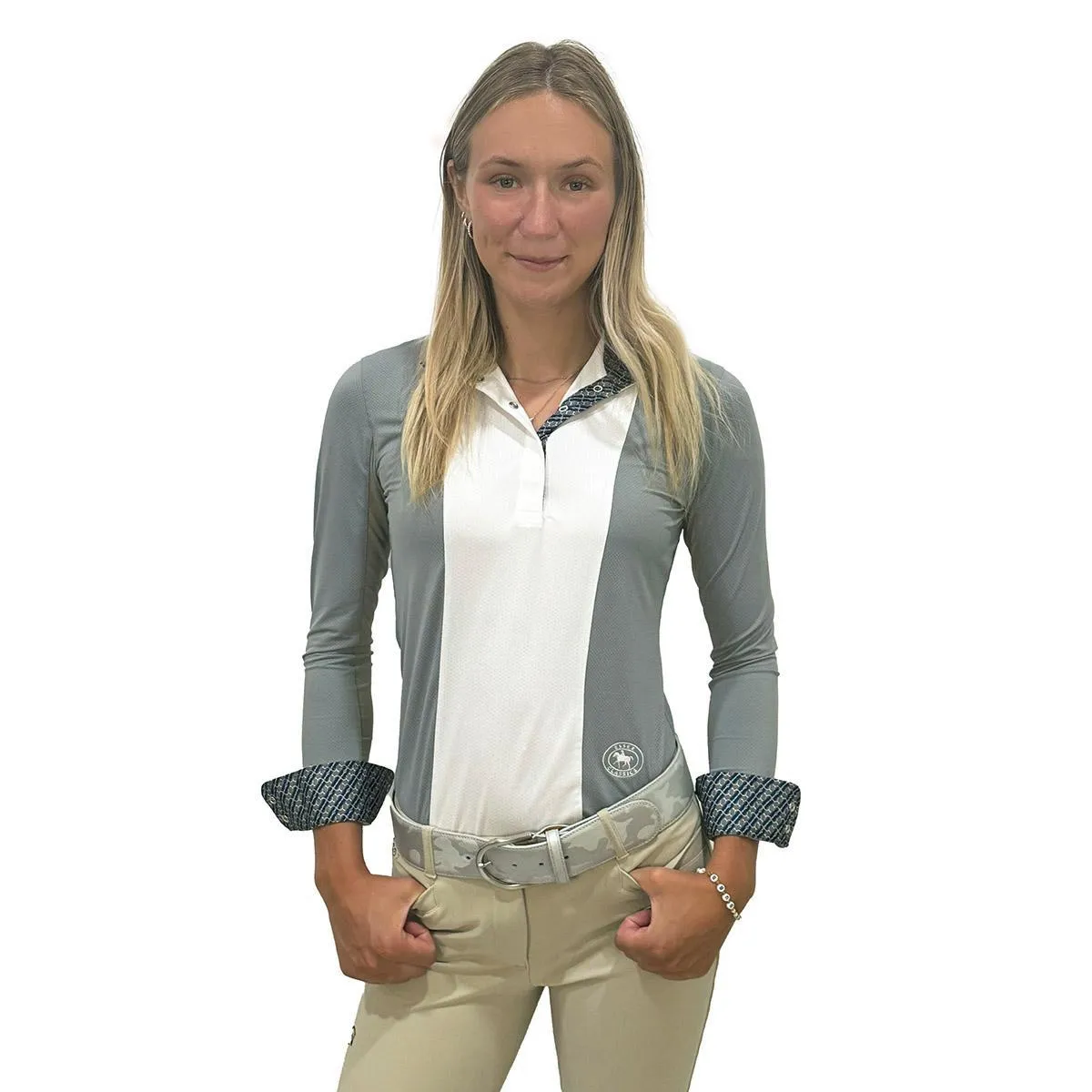 Essex Classics Ladies "Spurs and Straps" Luna Grey Performance Long Sleeve Show Shirt