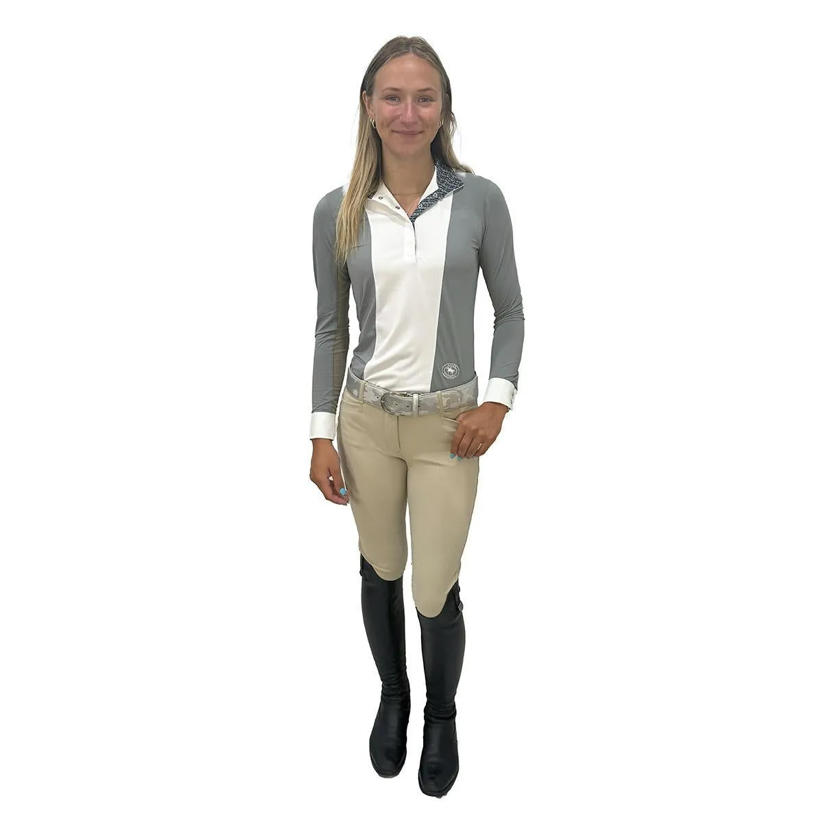 Essex Classics Ladies "Spurs and Straps" Luna Grey Performance Long Sleeve Show Shirt