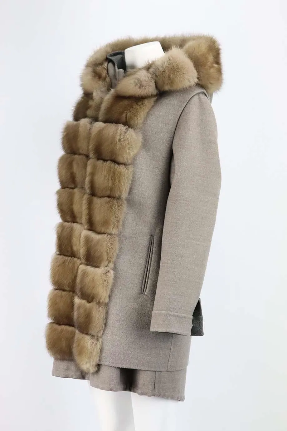 FABIO GAVAZZI   LORO PIANA FUR TRIMMED CASHMERE BLEND COAT IT 44 UK 12