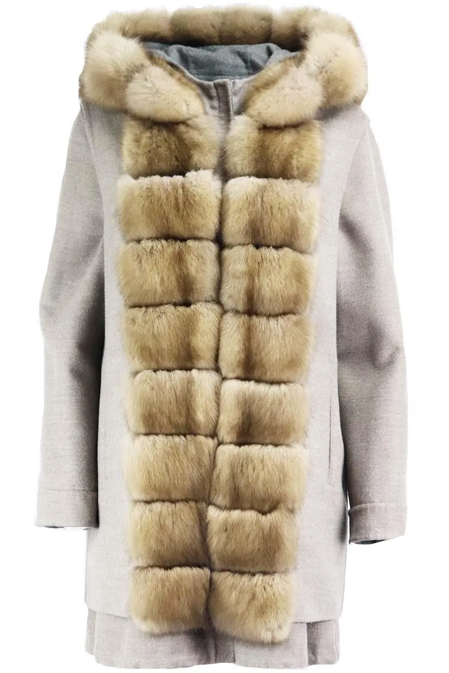 FABIO GAVAZZI   LORO PIANA FUR TRIMMED CASHMERE BLEND COAT IT 44 UK 12