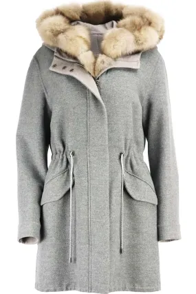 FABIO GAVAZZI   LORO PIANA FUR TRIMMED CASHMERE BLEND COAT IT 44 UK 12