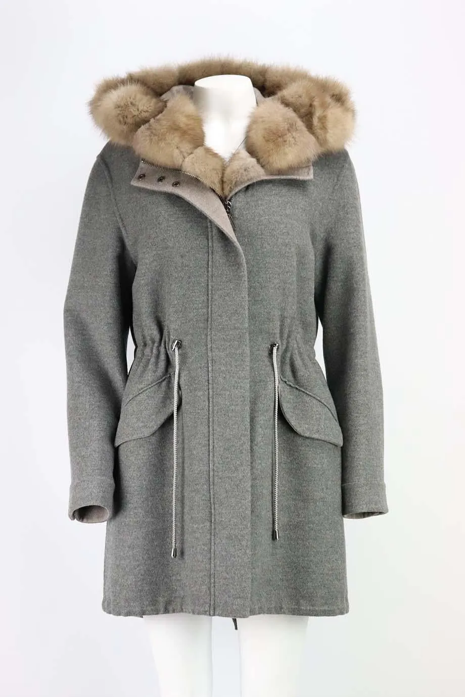 FABIO GAVAZZI   LORO PIANA FUR TRIMMED CASHMERE BLEND COAT IT 44 UK 12