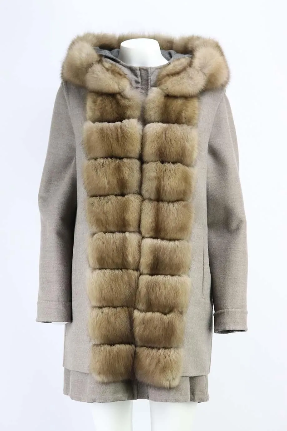 FABIO GAVAZZI   LORO PIANA FUR TRIMMED CASHMERE BLEND COAT IT 44 UK 12
