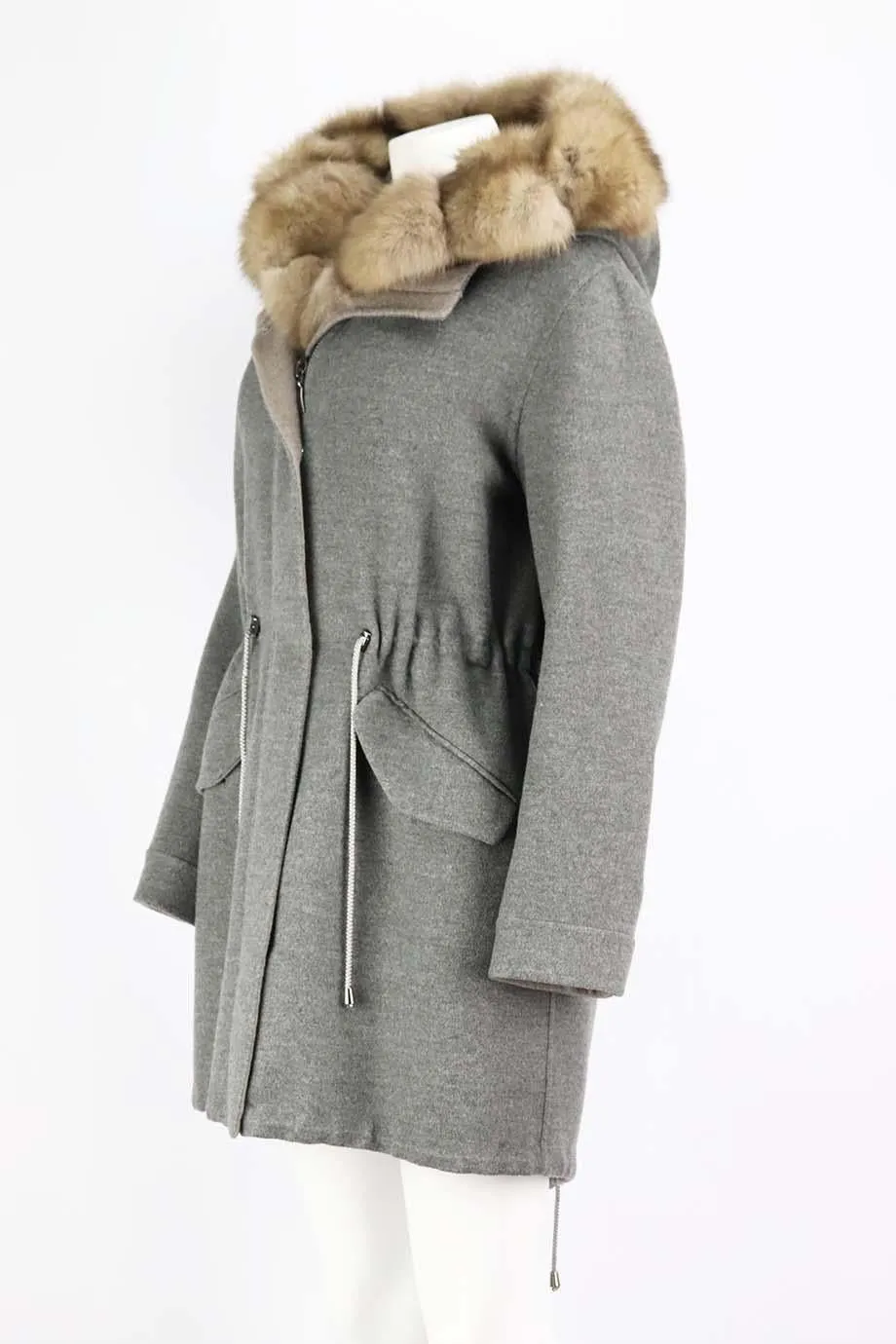 FABIO GAVAZZI   LORO PIANA FUR TRIMMED CASHMERE BLEND COAT IT 44 UK 12