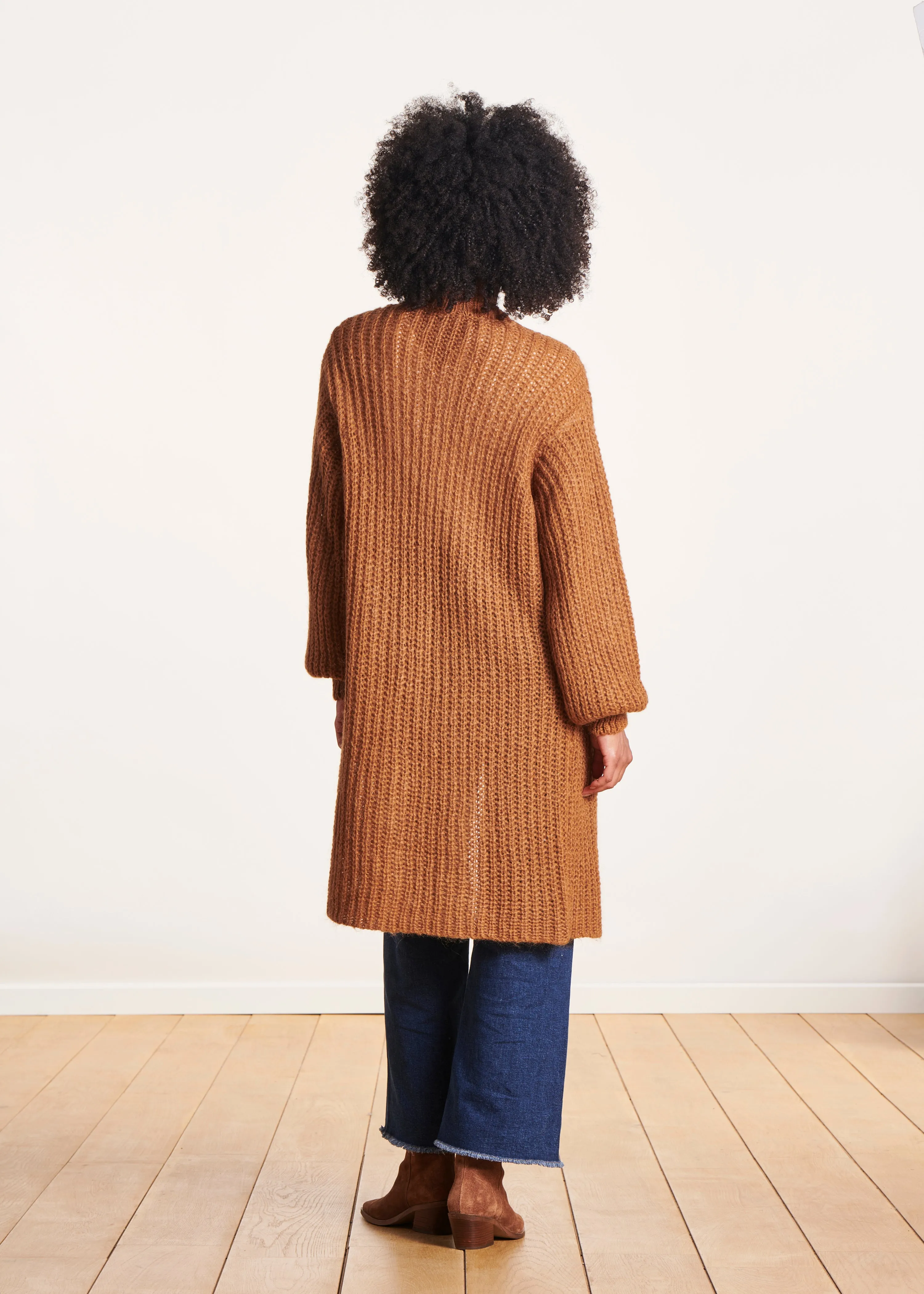 Gilet long camel ouvert