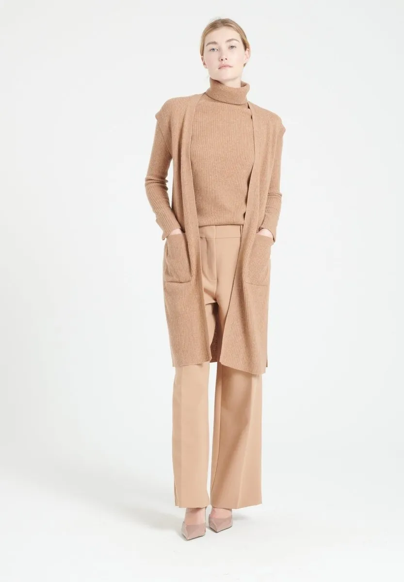 Gilet long sans manches cachemire camel femme - MIA 6