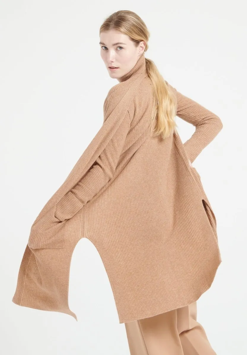 Gilet long sans manches cachemire camel femme - MIA 6