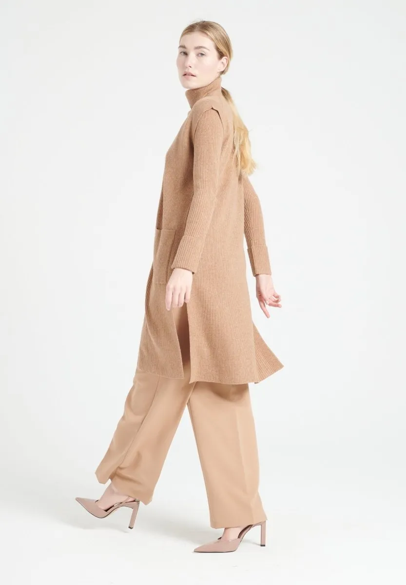 Gilet long sans manches cachemire camel femme - MIA 6