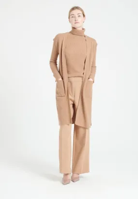 Gilet long sans manches cachemire camel femme - MIA 6