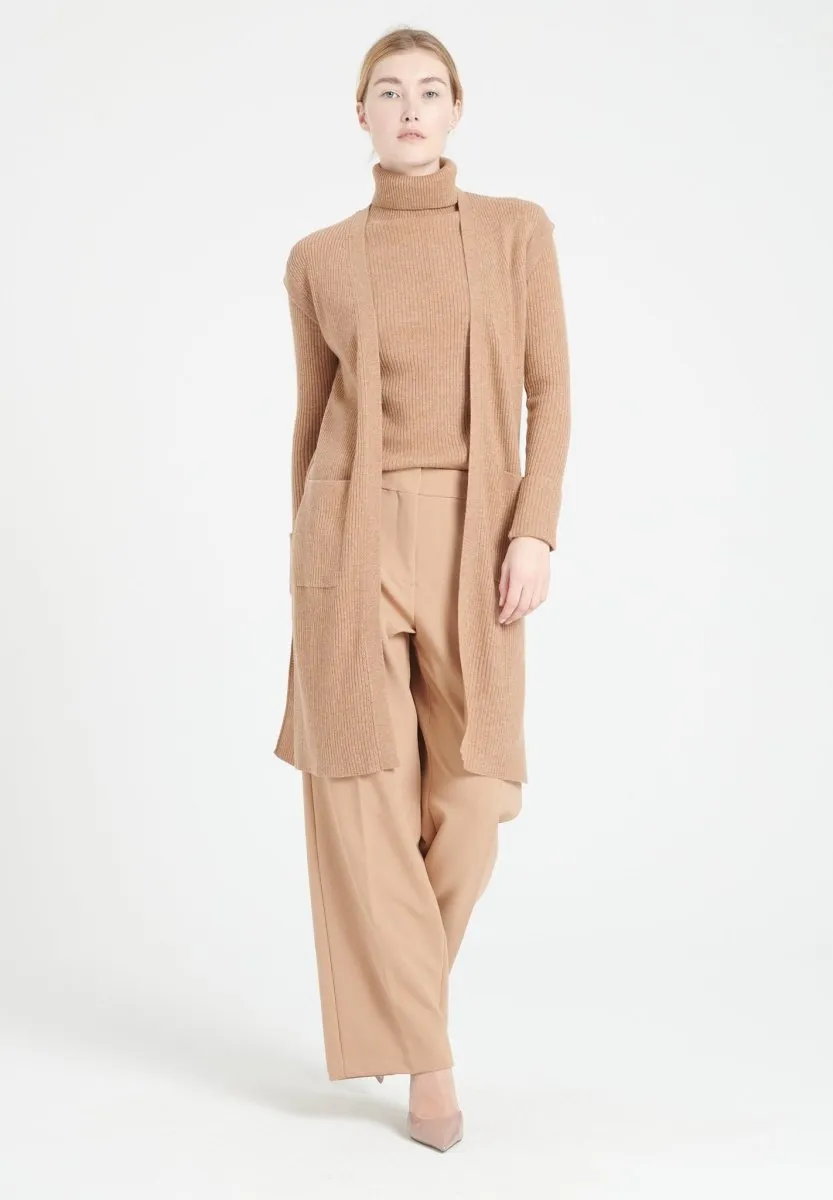 Gilet long sans manches cachemire camel femme - MIA 6