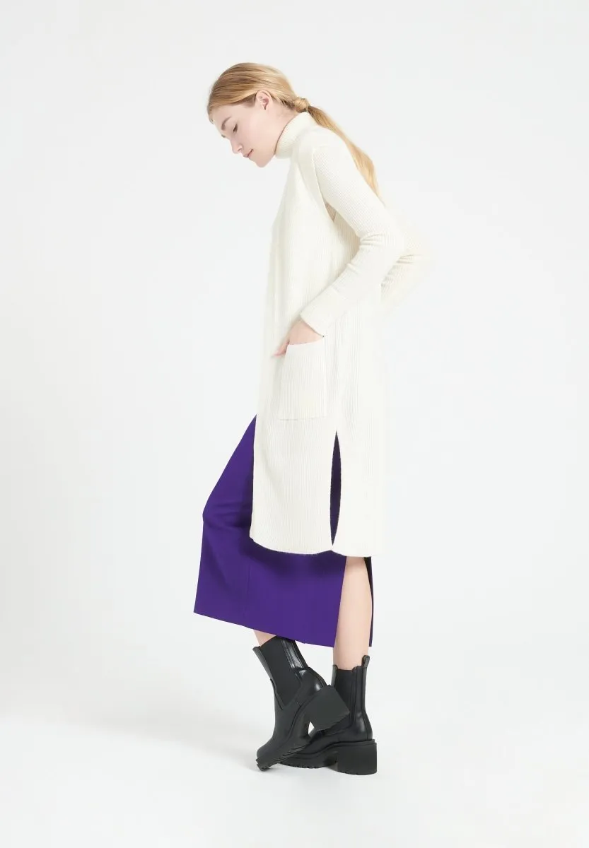 Gilet long sans manches cachemire écru femme - MIA 6