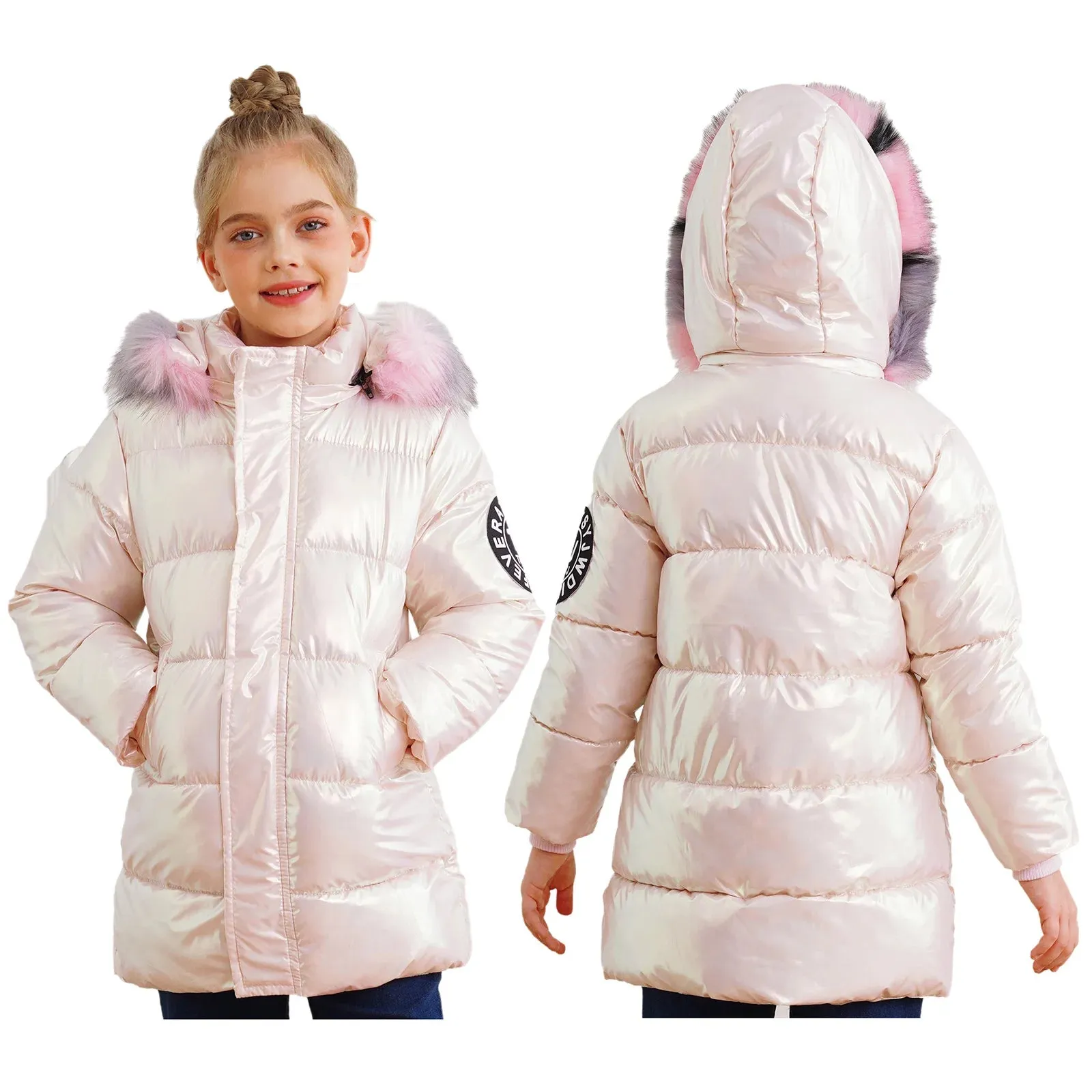 Girls Shiny Metallic Puffer Coat