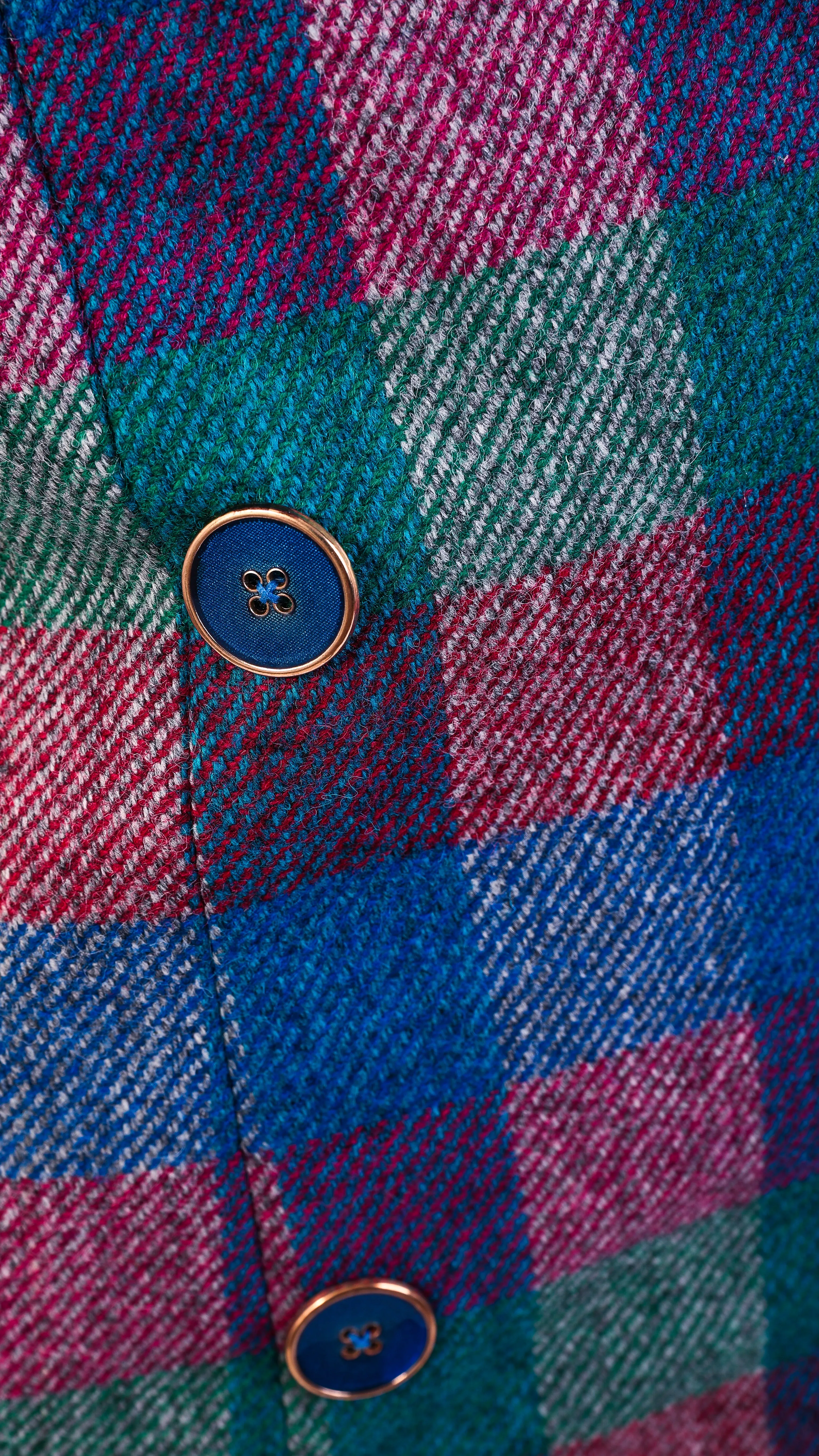 Gracie Checked Multicolour Ruffle Double-breasted Gilet Teal/Pink