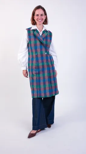 Gracie Checked Multicolour Ruffle Double-breasted Gilet Teal/Pink