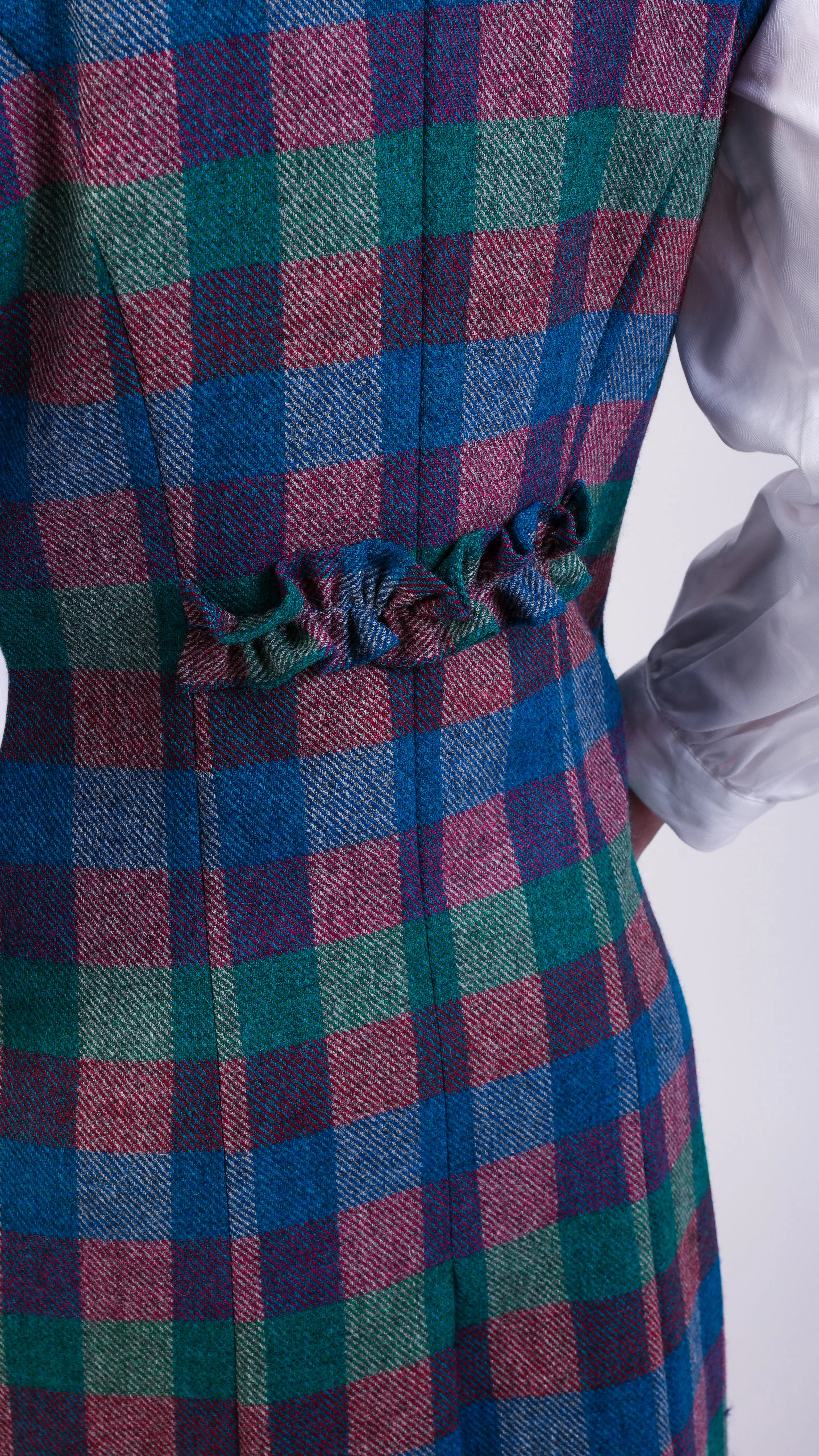 Gracie Checked Multicolour Ruffle Double-breasted Gilet Teal/Pink