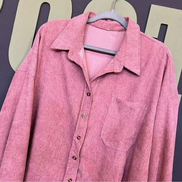 Light Pink Corduroy Oversized Button Down Shacket Lightweight Jacket Medium