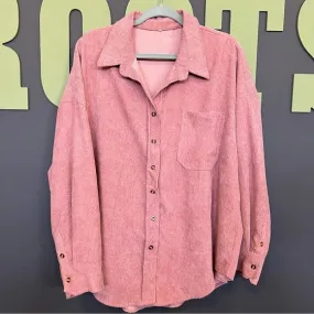 Light Pink Corduroy Oversized Button Down Shacket Lightweight Jacket Medium