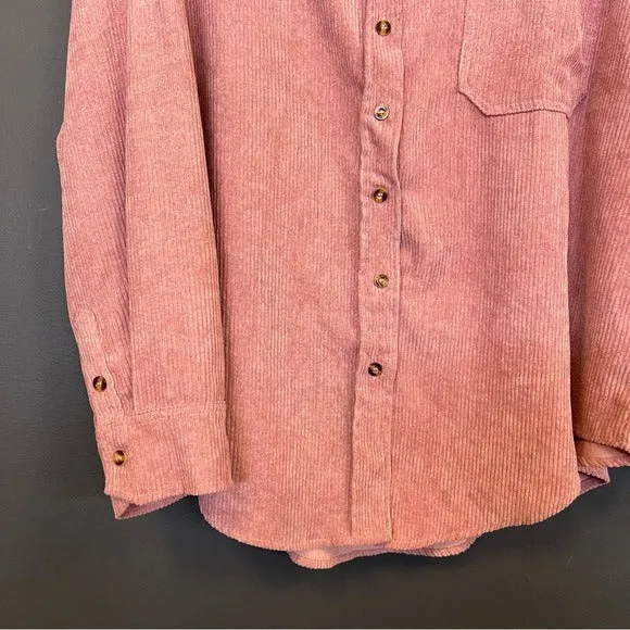 Light Pink Corduroy Oversized Button Down Shacket Lightweight Jacket Medium