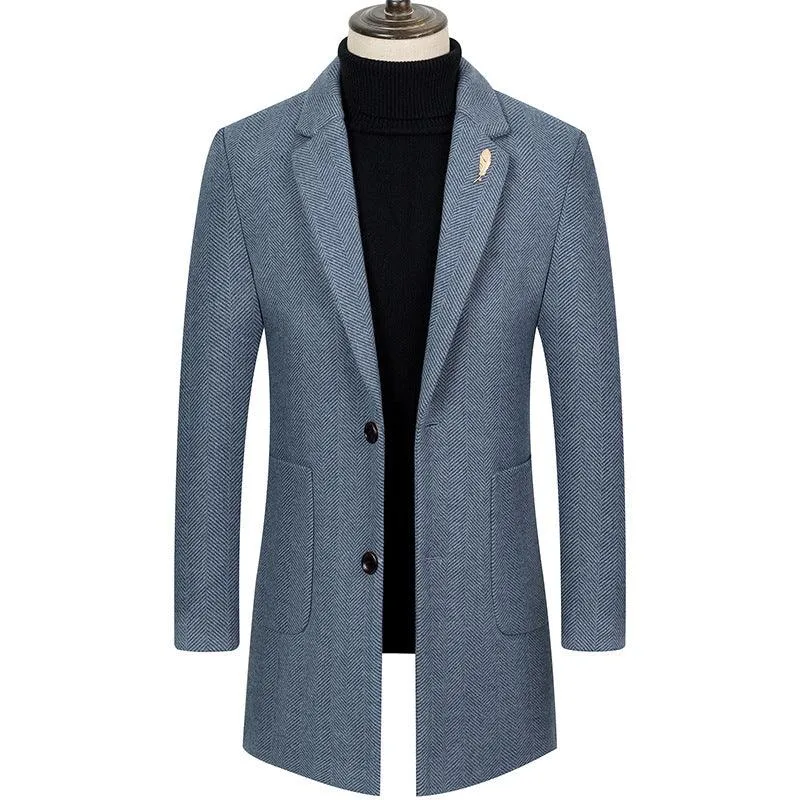Men's Lapel Herringbone Slim-fit Cashmere Coat