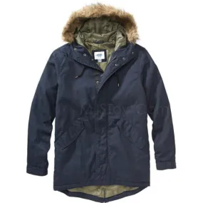 NWT Old Navy Men's Long Hooded Canvas Coat removable faux-fur trim Warm Jacket