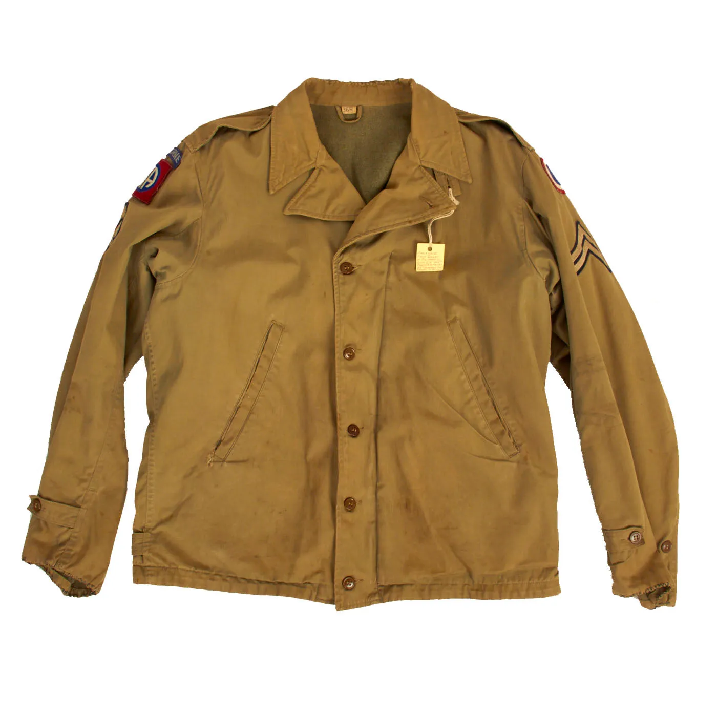 Original U.S. WWII Named 82nd Airborne Uniform Grouping Featuring Custom Camouflage Parachute Silk Lined Overseas Cap - With Documents