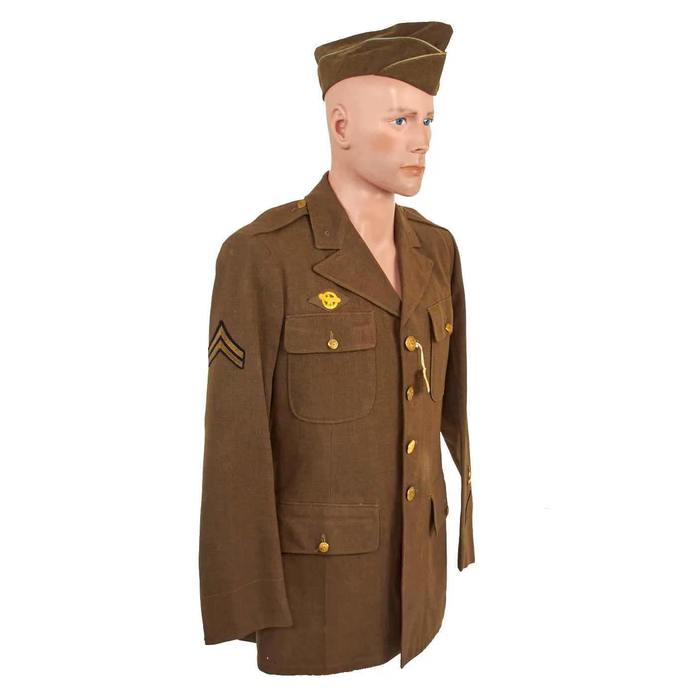 Original U.S. WWII Named 82nd Airborne Uniform Grouping Featuring Custom Camouflage Parachute Silk Lined Overseas Cap - With Documents