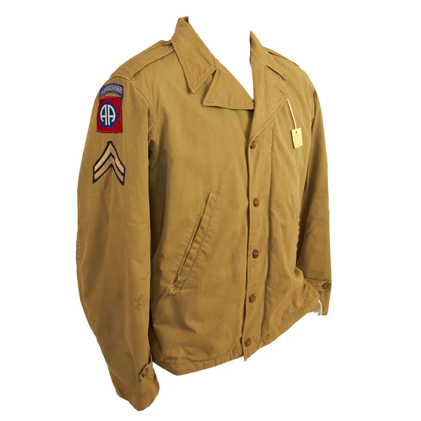 Original U.S. WWII Named 82nd Airborne Uniform Grouping Featuring Custom Camouflage Parachute Silk Lined Overseas Cap - With Documents