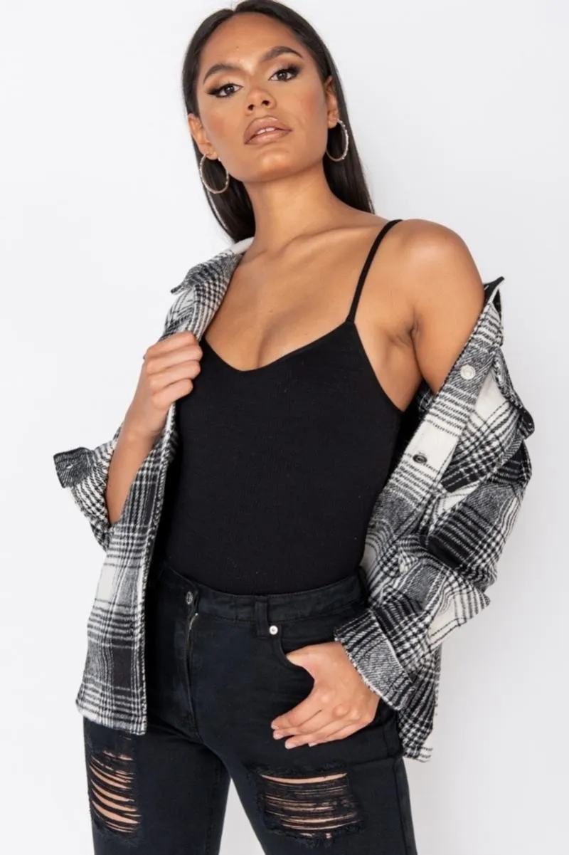 Oversized Checked Patch Pocket Shacket - Black/White
