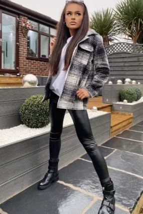 Oversized Checked Patch Pocket Shacket - Black/White