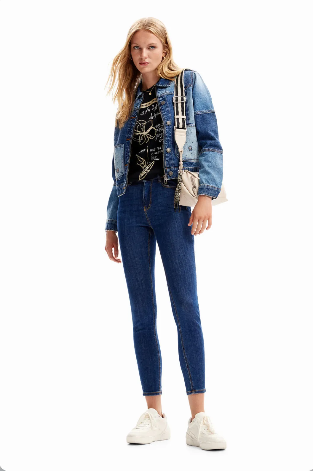 Patchwork denim trucker jacket