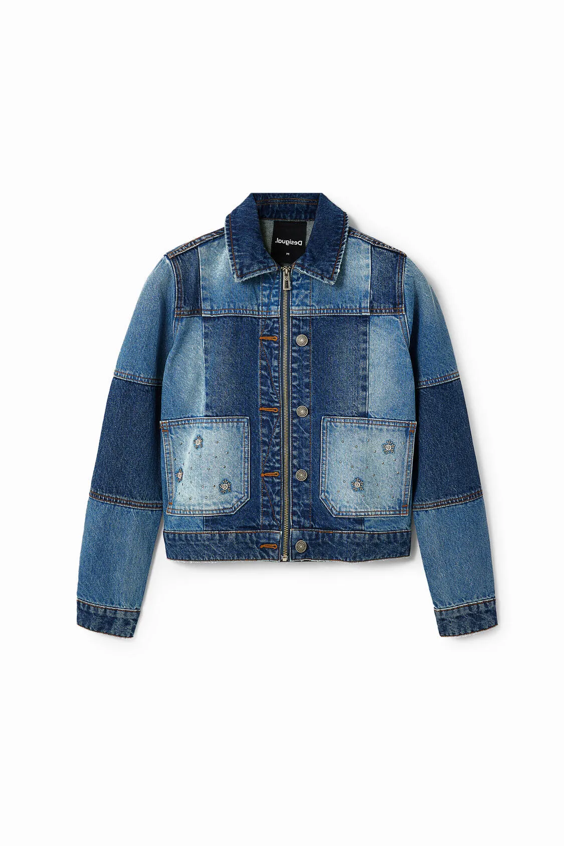 Patchwork denim trucker jacket