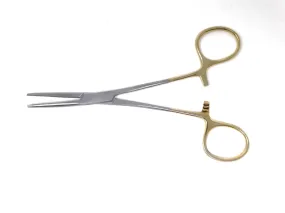 Pet Ear Hair Pulling Half Serrated Ratchet Forceps, Stainless Steel Grooming Tool, Gold Handle 5.5" STR