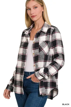 Rad In Plaid Black Button Down Shirt Jacket (Size Small)