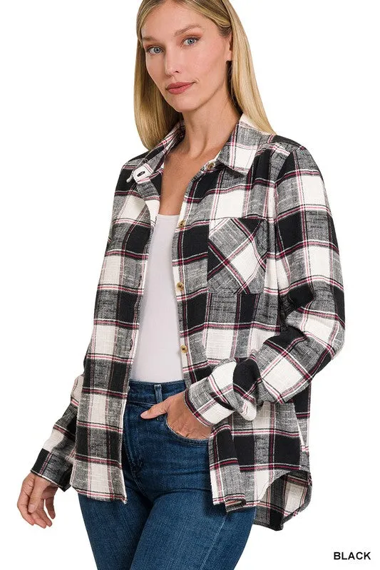 Rad In Plaid Black Button Down Shirt Jacket (Size Small)