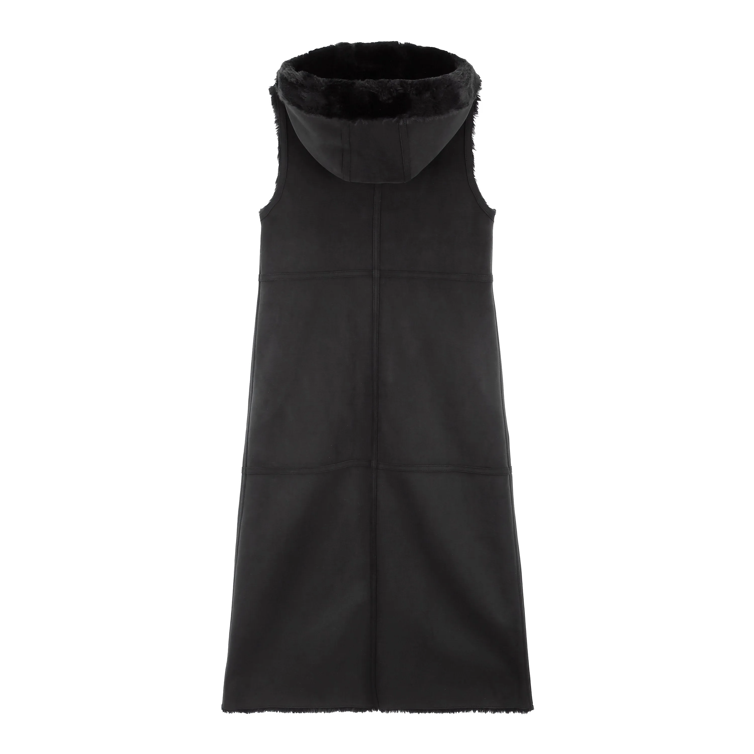 [REFURB] FAUX FUR HOODED LONG VEST