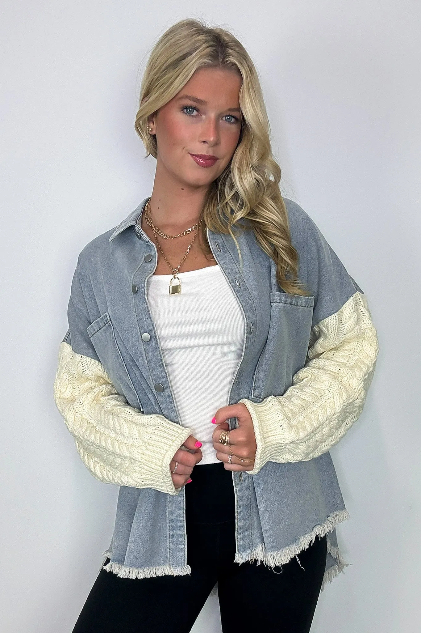 Remy Contrast Knit Denim Jacket