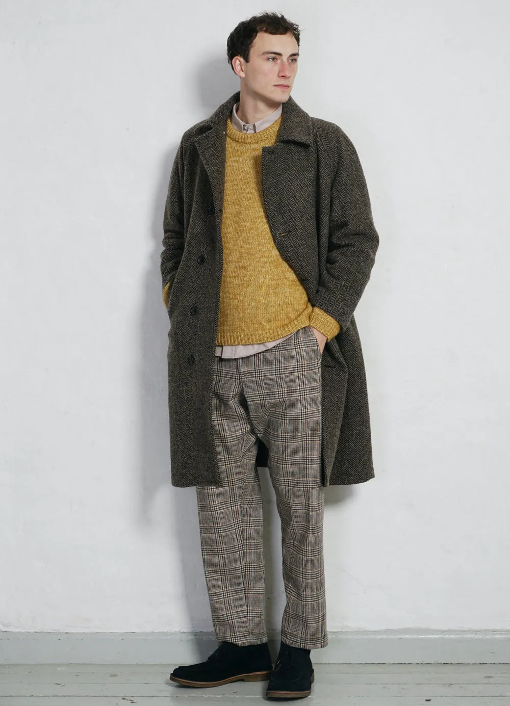 SIGURD | Long Lined Wool Coat | Brown Tweed