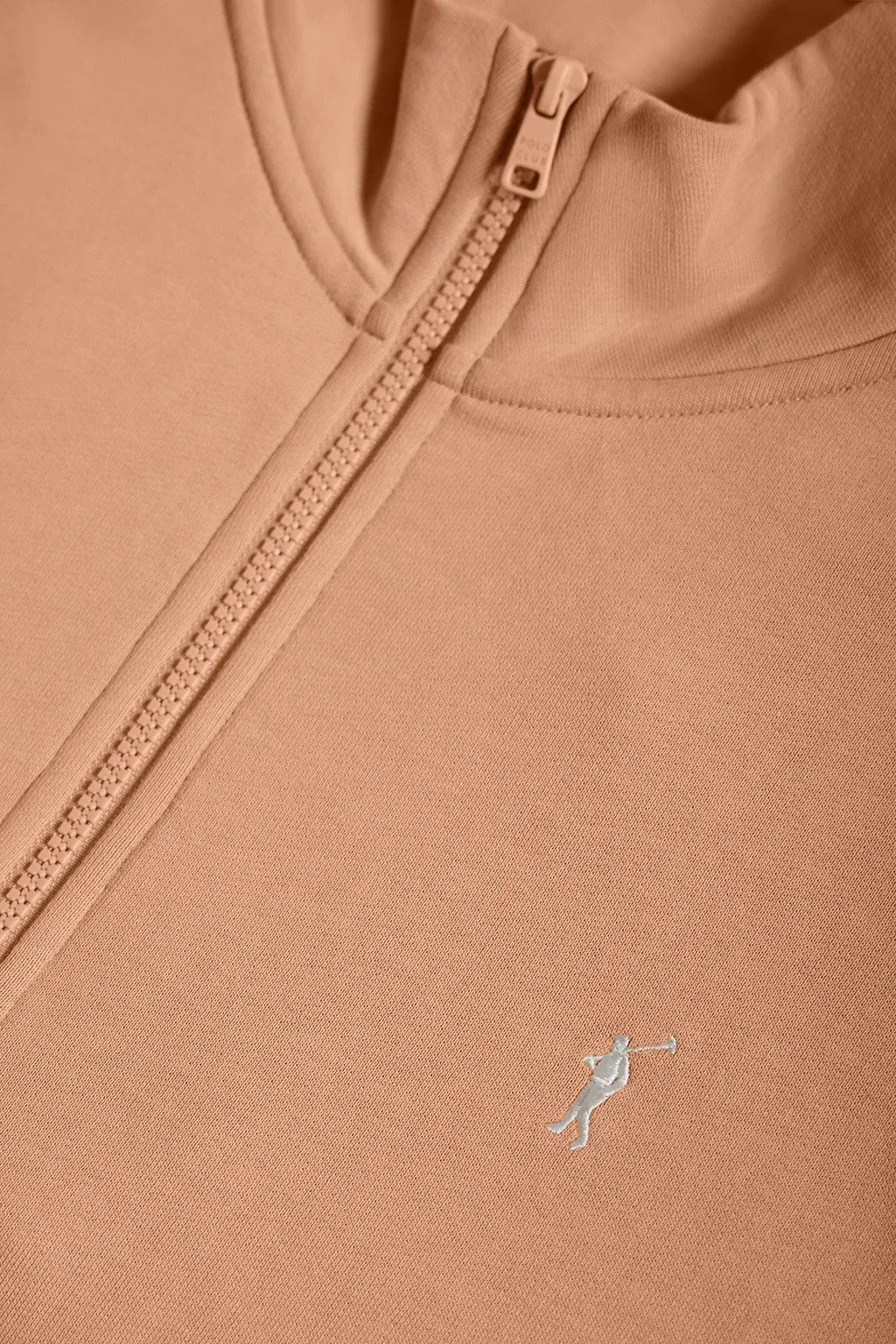 Sudadera de media cremallera color salmón con logo Rigby Go