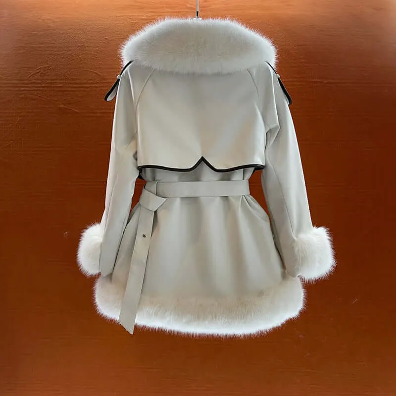 Women's Faux Fur Trim Belted Winter Coat
