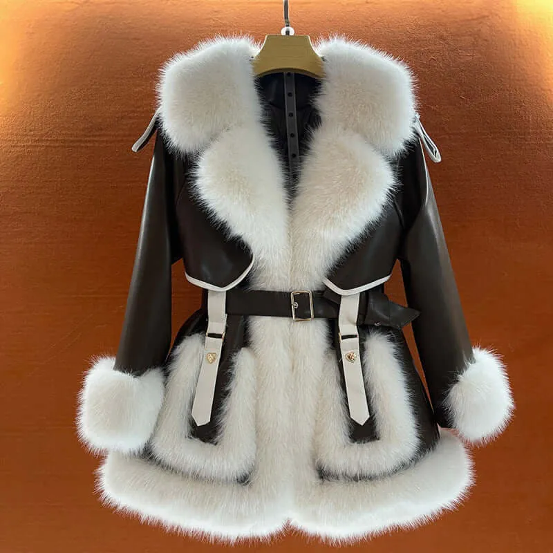 Women's Faux Fur Trim Belted Winter Coat
