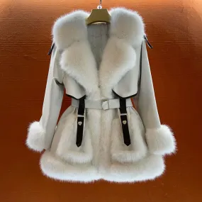 Women's Faux Fur Trim Belted Winter Coat