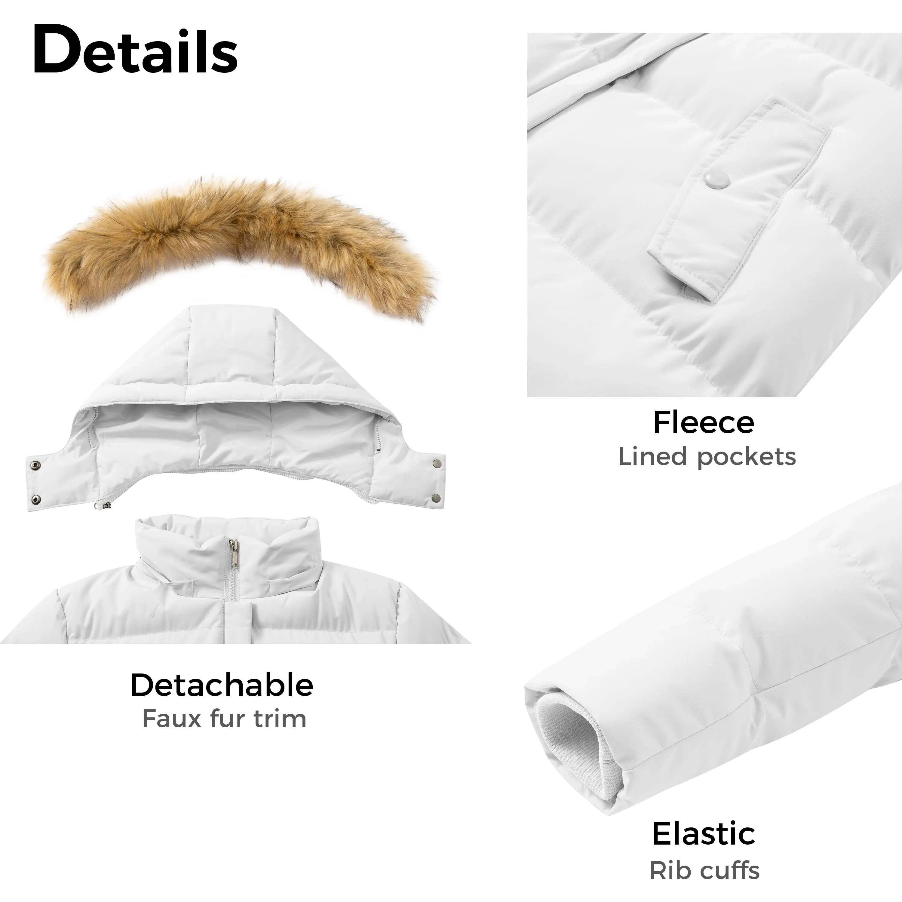 Women'S plus Size Winter Coat Hooded Puffer Coat Waterproof Puffer Jacket White 3XL