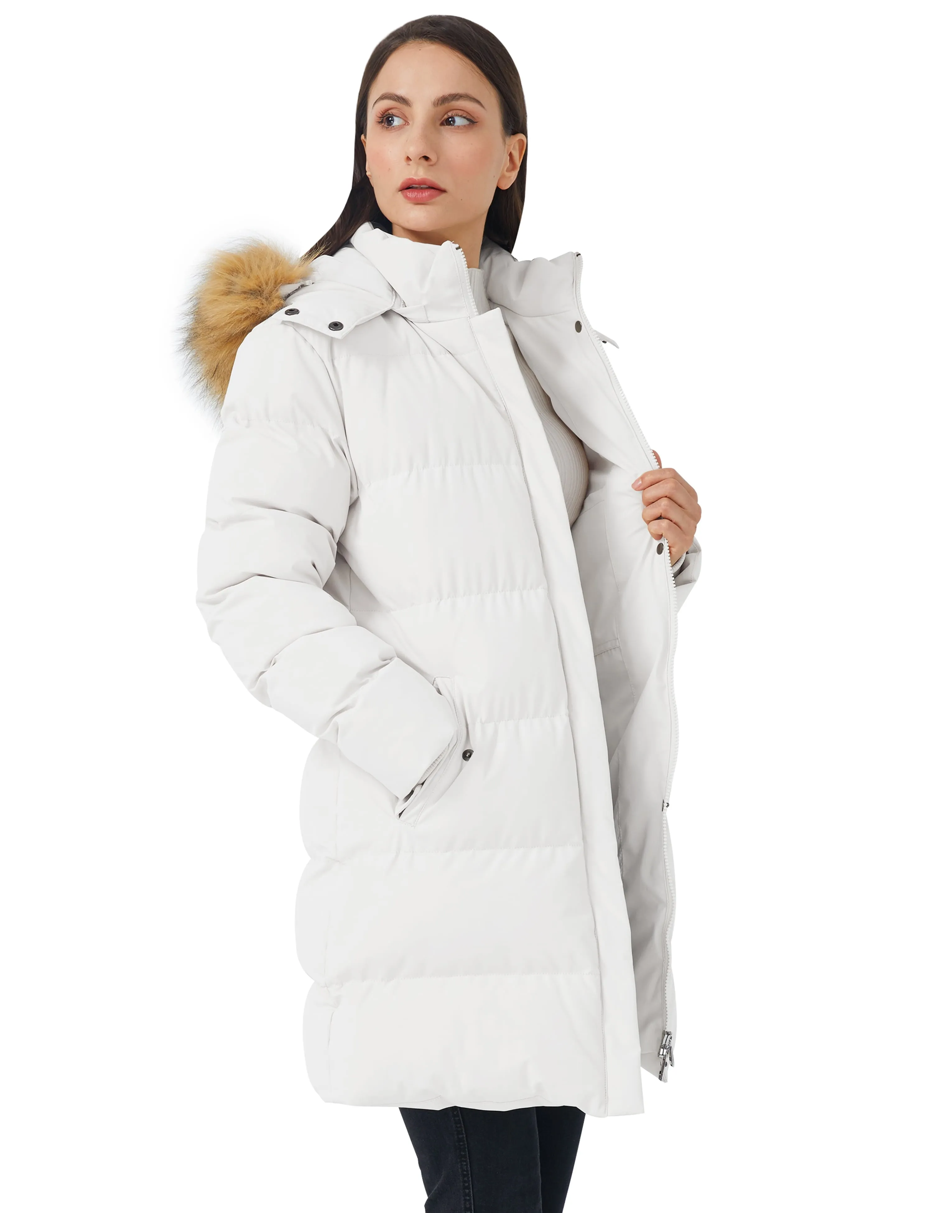 Women'S plus Size Winter Coat Hooded Puffer Coat Waterproof Puffer Jacket White 3XL