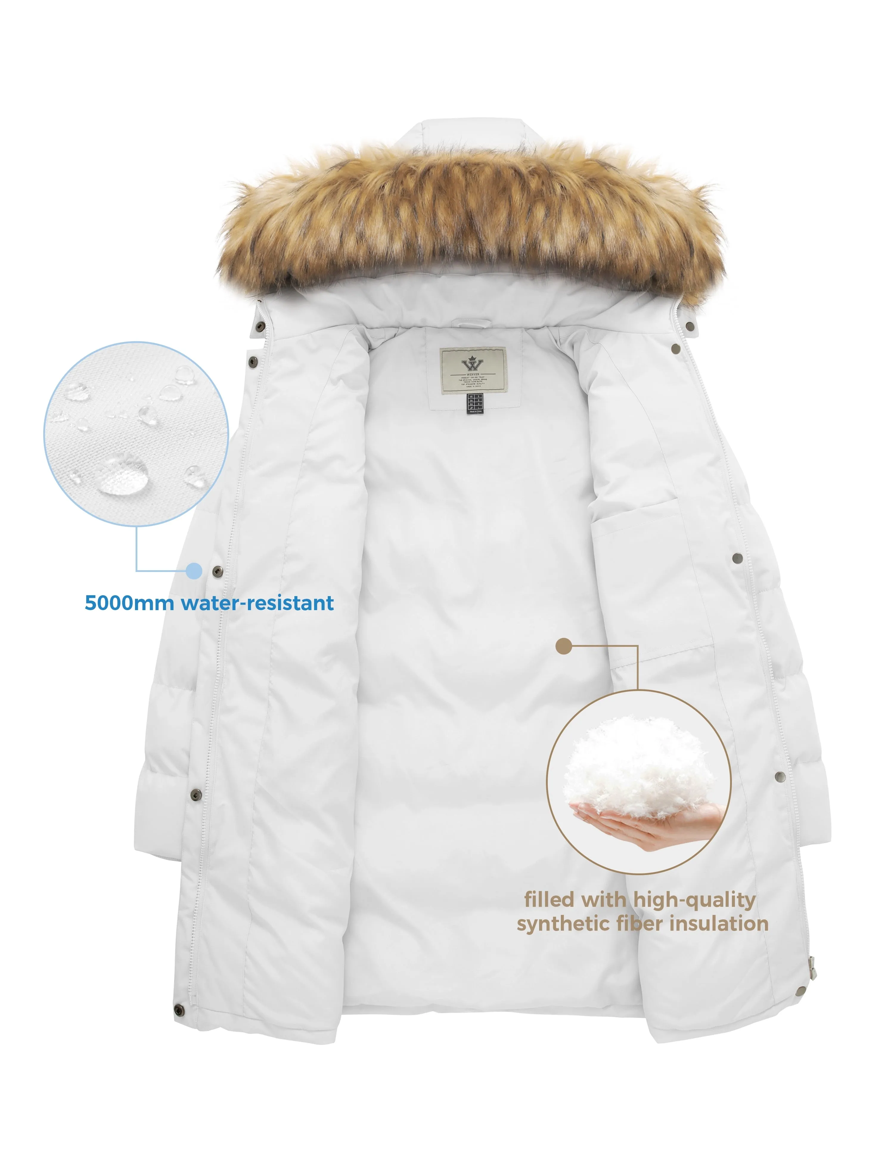 Women'S plus Size Winter Coat Hooded Puffer Coat Waterproof Puffer Jacket White 3XL